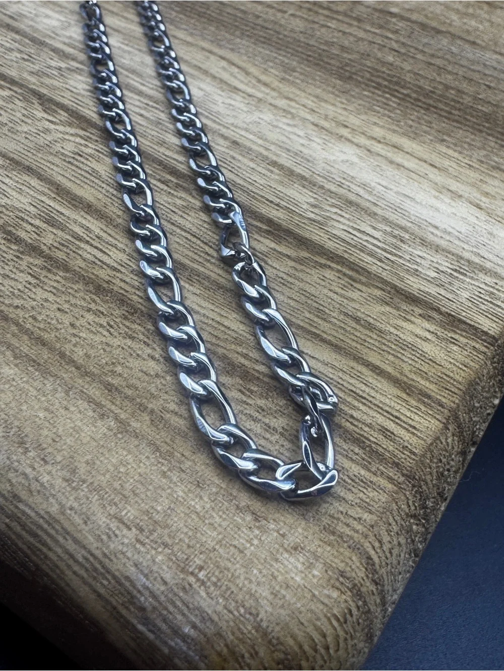 Men's Silver Stainless Steel Chain Necklace - Classic Figaro & Curb Links